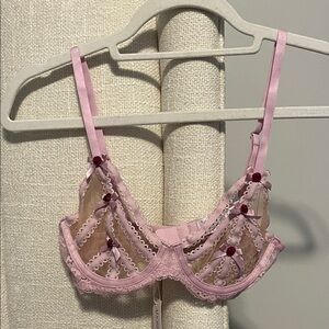 Adore Me Pink Lace Bra with Bow Accents